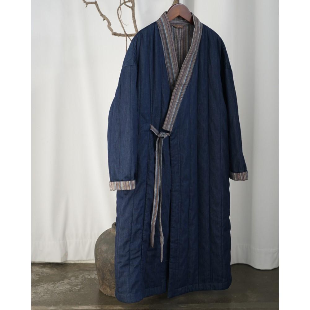 

Johnature Women Vintage Winter Warm V-Neck Bandage Coats Solid Color Long Sleeve Chinese Style Blue Coats One Size синій