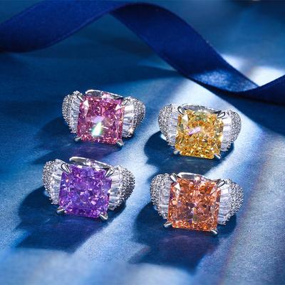 Gioielli Fiore di Ghiaccio Taglio Diamante Alto Carbonio Diamante di Rame Temperamento Quadrato Principessa Anello Donna 12 * 12