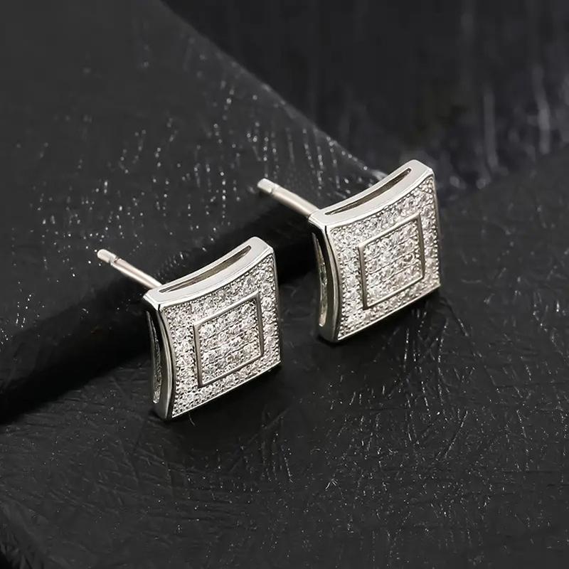 Huitan Unisex Women Men Stud Earrings Square Shaped Full CZ Bling Bling Ear Piercing Accessories Lovers Gift Statement