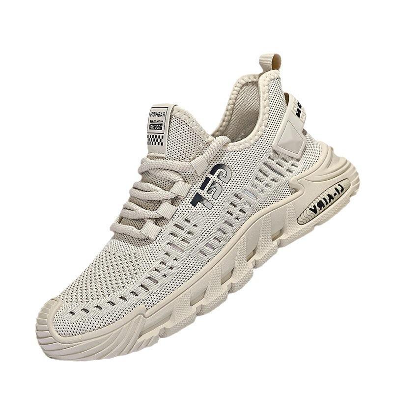 Flying woven mesh men's shoes are light, breathable and comfortable running shoes, outdoor travel soft sole soft surface trendy casual shoes