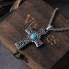 stainless steel Valknut Celtic cross pendant mens viking jewelry with stone and wooden box gift for men