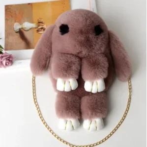 Cute Fluffy Rabbit Fur Pompoms Chain Bag Women Cartoon Rabbit Sling Bag Fluffy Bunny Shoulder Plush Backpack Girls Birthday Gift