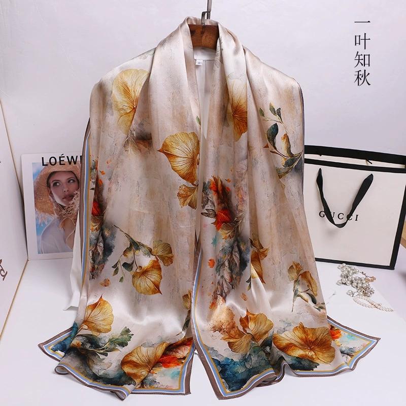 Chinese Ethnic Flower Style 100% Silk Scarves Shawls Long Silk Scarf 170*52Cm