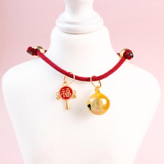 Pet Collar Chinese Style Attractive Adjustable Universal Cats Dogs Collar Necklace with Bell for Spring Festival