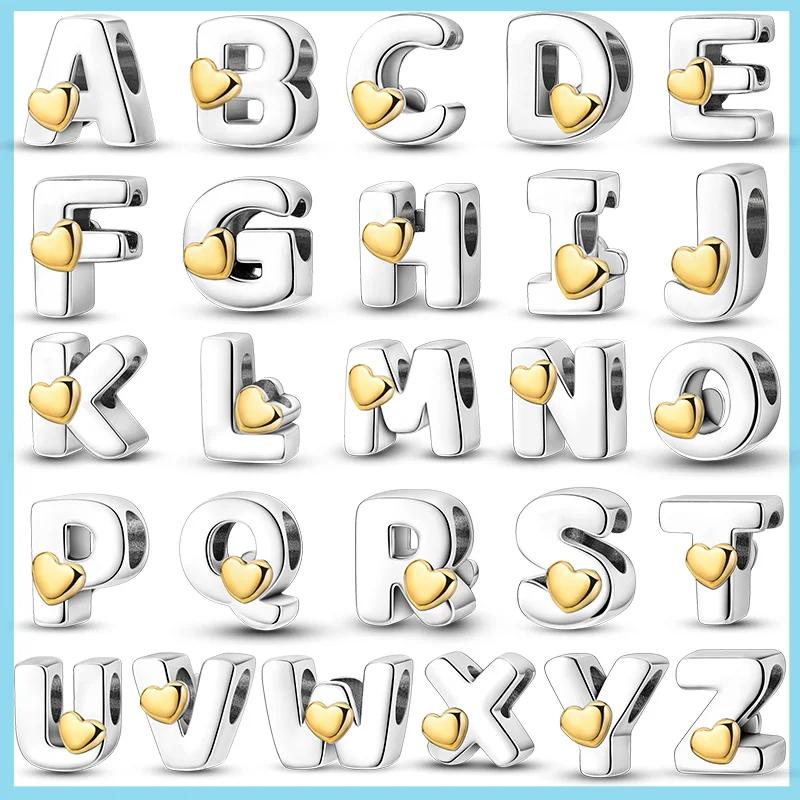 Copper 26 Letter A-Z Alphabet Beads Charm Fit Original Pan Bracelet Bangle Accessories Diy Jewelry For Women