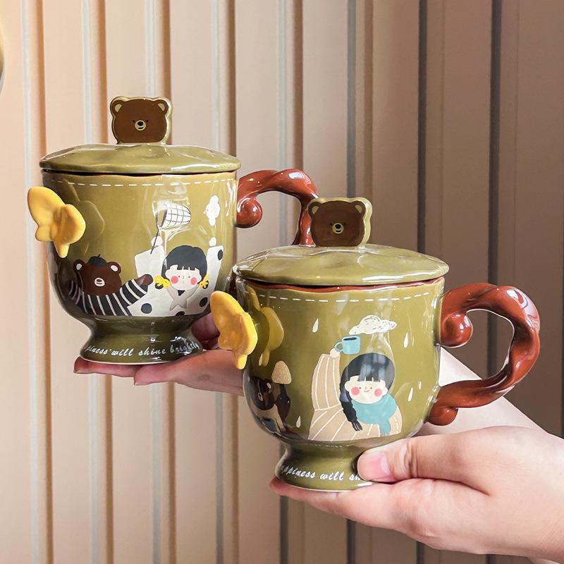 Uroczy Wytłaczany Kubek Motyl Dziewczęcy Kubek na Wodę Kubek Pudełko na Prezent Ceramiczny Kubek Prezent Urodzinowy Pudełko na Prezent Towarzyski