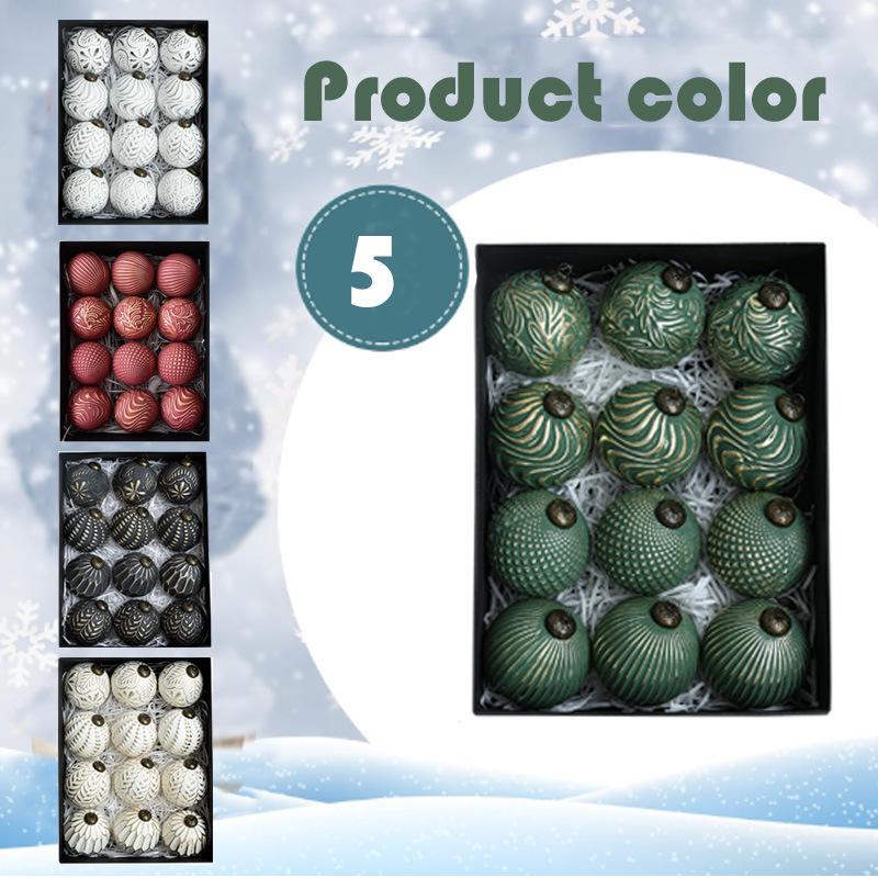 Retro Christmas Ornament Set - 12 Pieces, 8cm Holiday Decoration Balls for Tree