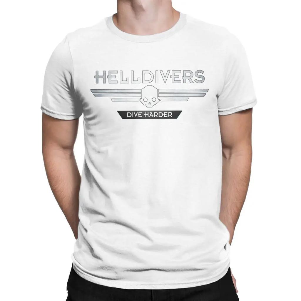 Men Helldivers Dive Harder Game T Shirts Pure Cotton Tops Novelty Short Sleeve Crew Neck Tee Shirt Big Size T-Shirts