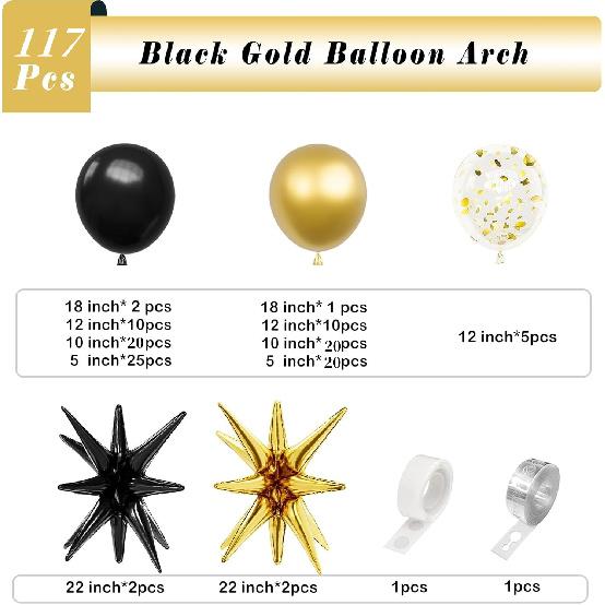 117Pcs Black Gold Balloons Arch Garland Kit-Black Gold Explosion Star Foil Balloon for Christmas Graduation Birthday Party Decor 5