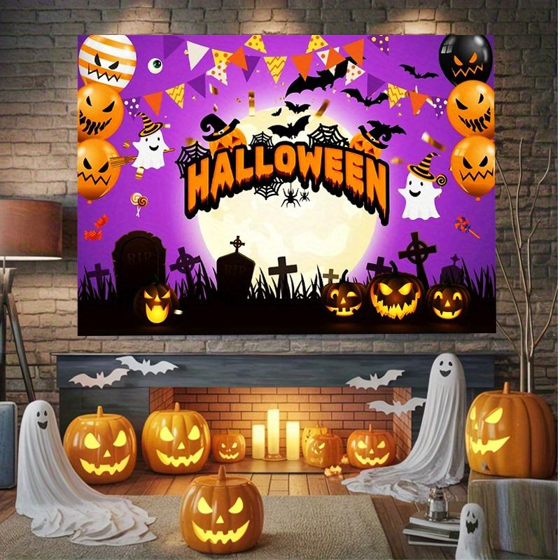 1 Pc 2D Flat Halloween Horror Cemetery Pumpkin Background Cloth Banner - Bat Ghost Jack-o-lantern, No Power Required——sjs