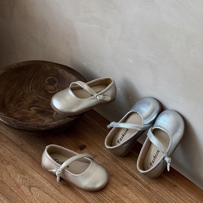 Korean Version of Girls' Leather Shoes Spring and Autumn New Children's Shallow Mouth Single Shoes Foreign Style Little Girl Princess Shoes Girl Bab
