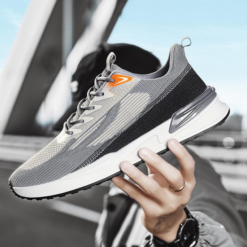 

Нові дихаючі модні сітчасті універсальні літаючі ткані повсякденні спортивні туфлі легкі туфлі Форреста Гампа кросівки нековзні чоловічі моделі 44 сірий колір