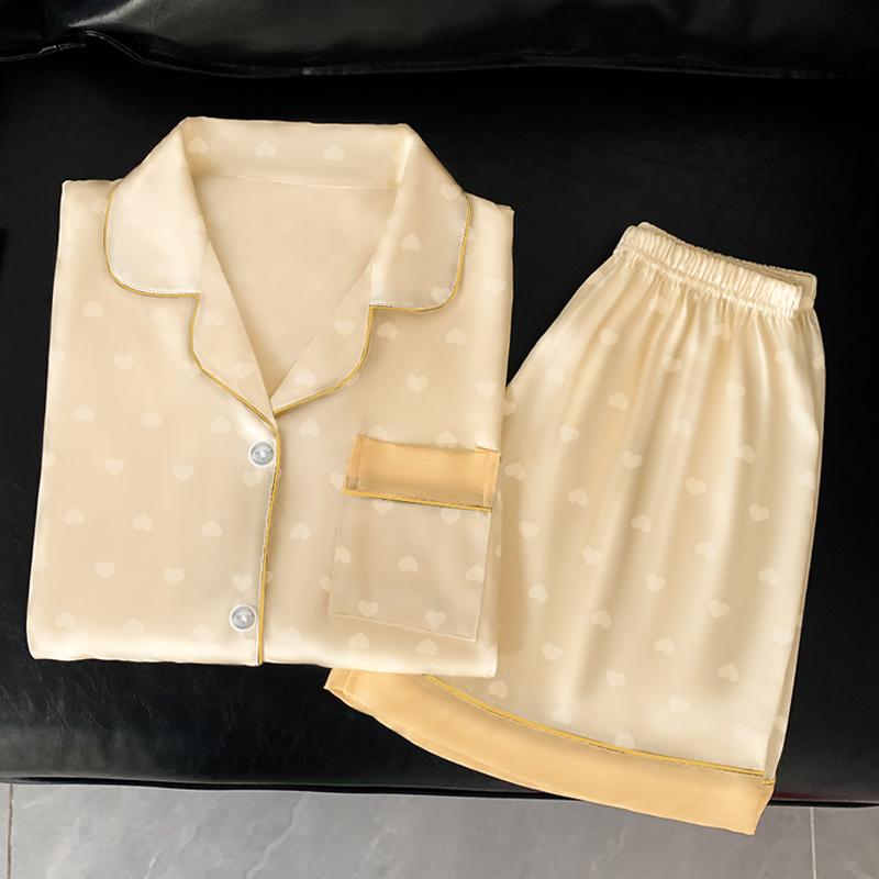 Summer Women's Pajama Set Luxury Satin Silk Pyjamas Short Sleeve Dot Print Sleepwear Casual Two-piece Set Home Clothes for Women