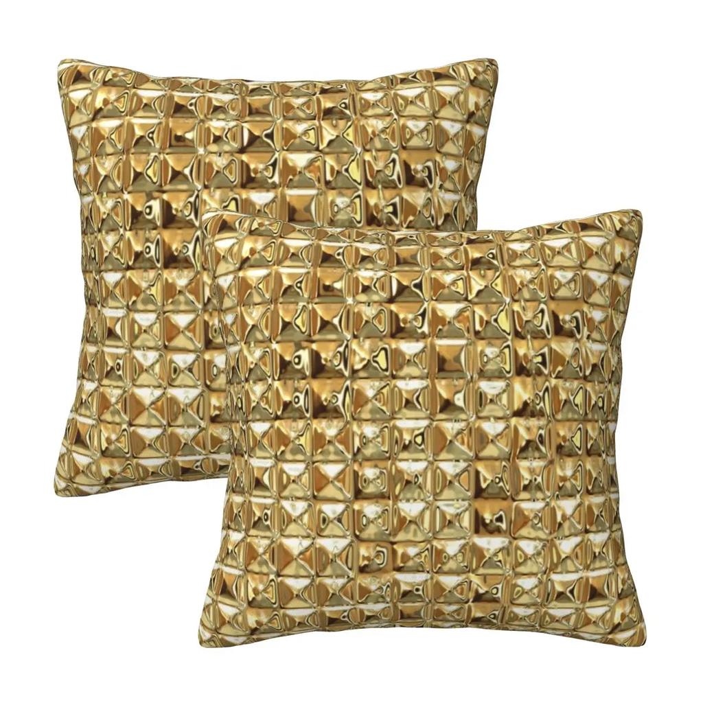 Gold 2 Pcs Square Pillowcase Pillow Cover Cushion Zip Decorative Comfort Throw Pillow For Home Bedroom