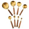 8-Piece Rose Gold Stainless Steel Measuring Spoon & Cup Set with Acacia Wood Handles