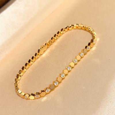 Vintage 100% Pure 925 Sterling Silver Honeycomb Bracelets 18k Gold Plated Pave Aaa Zircconia Bracelet For Women Luxury Jewelry