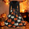 Damen Vintage Halloween Print V-Ausschnitt Kleid, Kurzarm Swing Kleid für Lässige Party