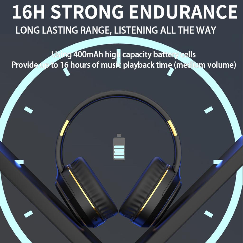 Wireless Foldable Over-Ear Bluetooth Headphones with Wired Option and Breathing Light for Gaming Music Sports Use