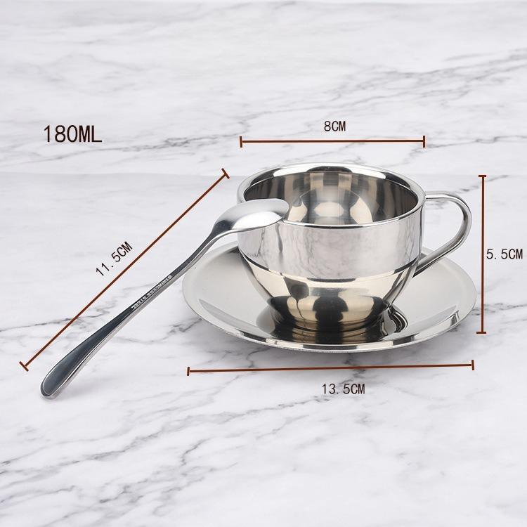 180ml 304 Stainless Steel Espresso Cup Double-layer Insulation Coffee Cups and Saucers Afternoon Tea Cups Mugs Couple Cups