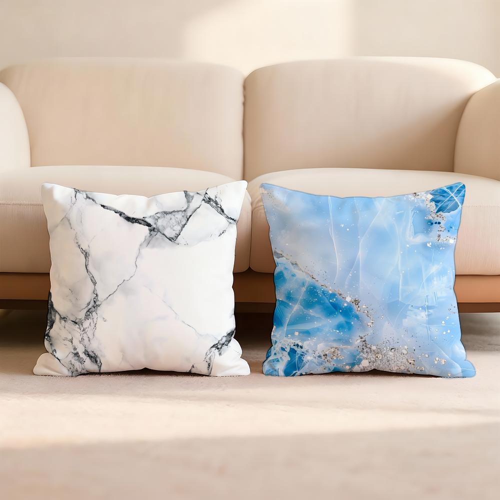 Elegant White Marble Pattern Cushion Cover Premium Comfort Reversible Pillow Cove -Two In One Design For Any Room & Car Interior