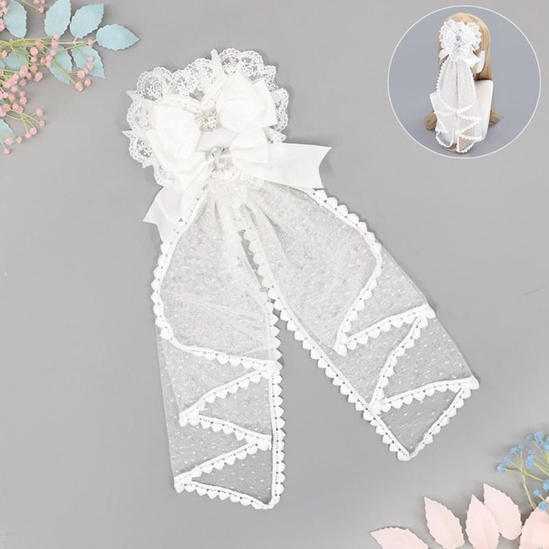 Elegant Ribbon Hair Clip Headpiece With Lace Ruffle Trim Design For Women And Girl Anime Event Gathering Hair Ornament