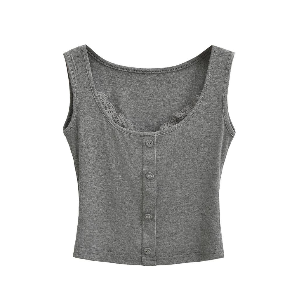 2024 Summer Lace Camisole Crop Top - Women's Sleeveless Round Neck Two-Piece Design