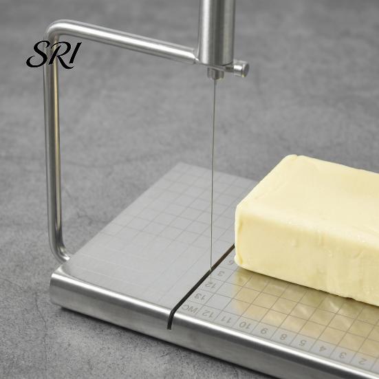 Cortador de Queso Rebanador de Acero Inoxidable con Tabla de Cortar y Rejilla de Precisión Ajustable Cable de Acero Profesional Mantequilla Multiusos Cocina Línea Afilada