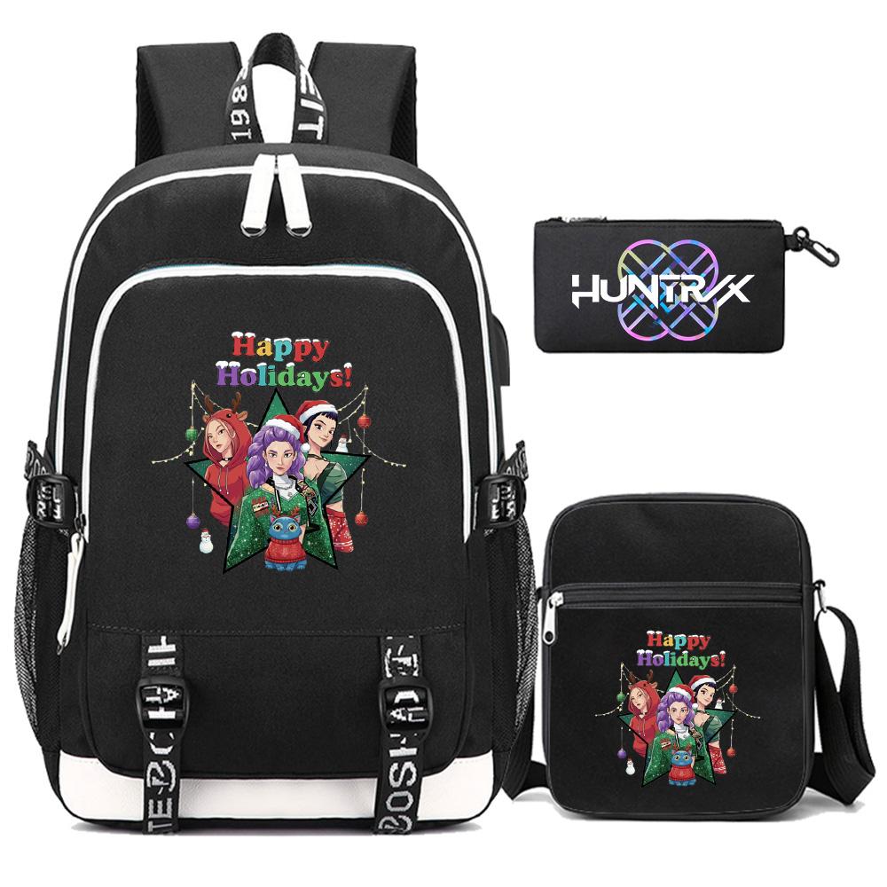 3Pcs/set Anime Kpop Demon Hunters Printed Backpack with Shoulder Bag Pencil Case for Teenager Girl Boy Bookbag Large Capacity Waterproof Travel Bag