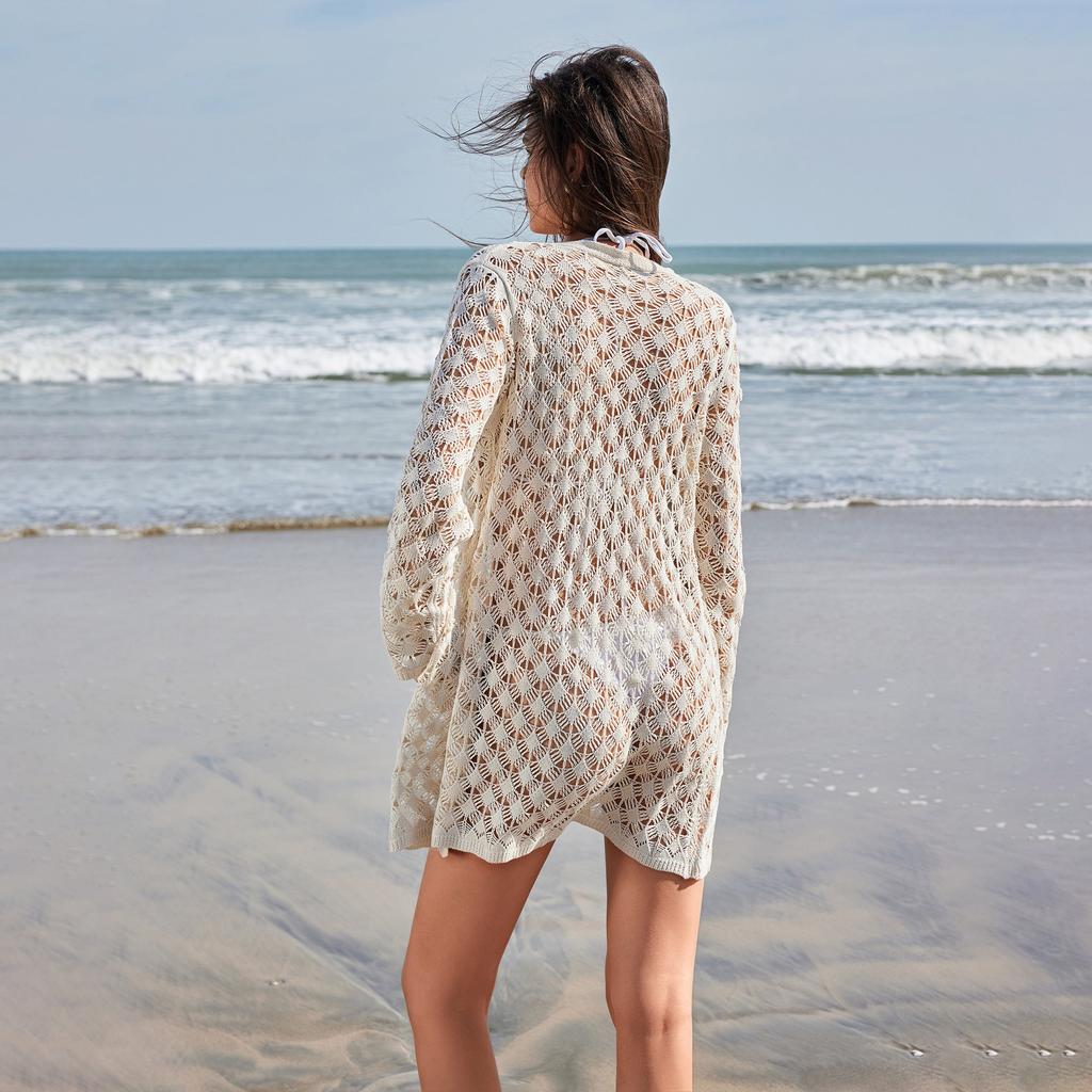 Damen Strandkleid, einfarbig, sexy, gestrickt, für den Strand, Bikini, Badeanzug, Überzug, Sonnenschutz