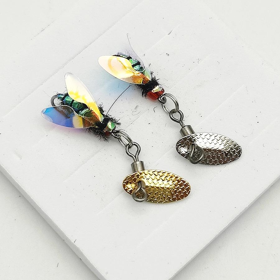 Double Hook Mosquito Lure Set: Rotating Watermelon Sequin Minnow and Whitebait Spinner.