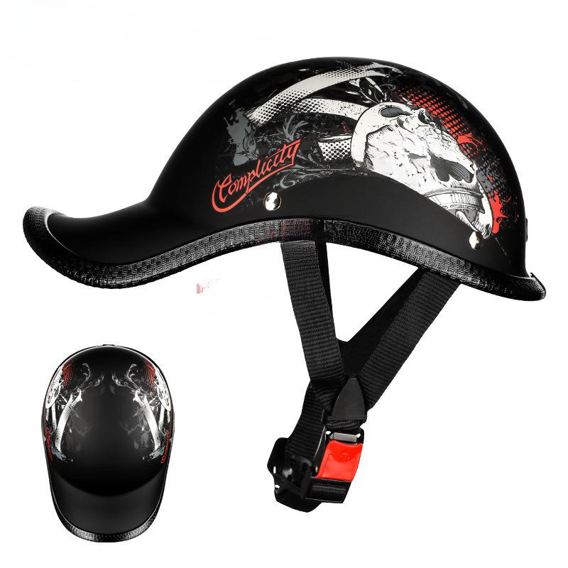 Retro Harley-Style Half Helmet, Unisex Electric Motorcycle Summer Helmet White Dual Visor