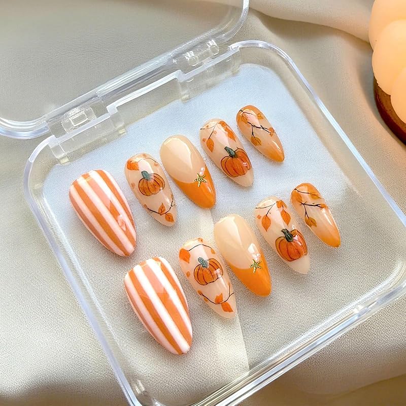 Pink French Tip Press on Nails Medium Almond Fake Nails with 3D Flower Designs Glossy Acrylic False Nails Golden Bead Artificial Glue on Nail