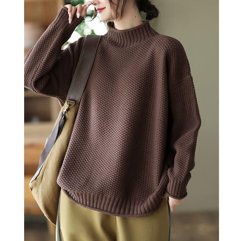 Maglione Lavorato a Maglia Autunno Inverno da Donna Taglie Forti Stile Coreano Top Ampi Mezzo Collo Alto Maglia Base Ampia Pullover