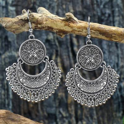 GemChic Women's New Vintage Carved Geometric Smiley Face Fringe Earrings Ethnic Fashion Hook Earrings Birthday Christmas Jewelry Gift