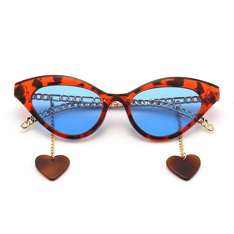 Vintage Small Cat Eye Sunglasses Women Luxury Designer Sun Glasses Shades Classic Gold Chain Heart Pendant Uv400