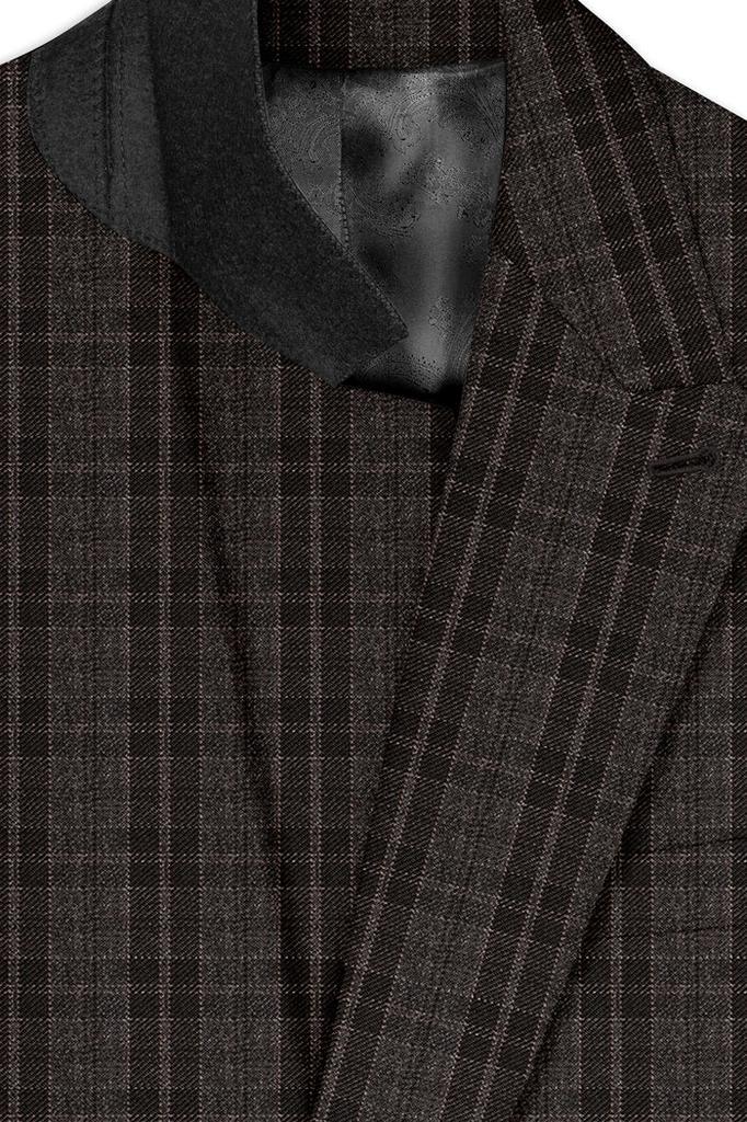 Thunder Brown Plaid Tweed Double Breasted Blazer
