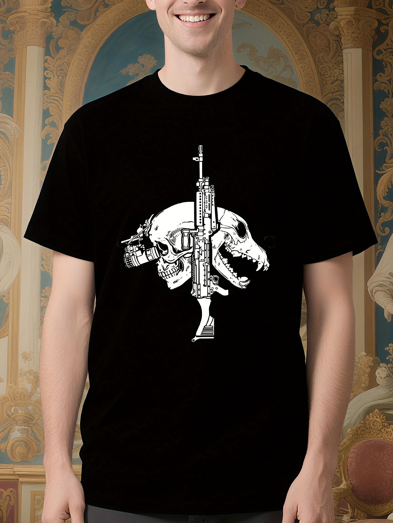 Vintage FOG Skull Graphic - 100% Cotton Crew Neck Short Sleeve Tee with Rifle & Skull Design T-shirt XL