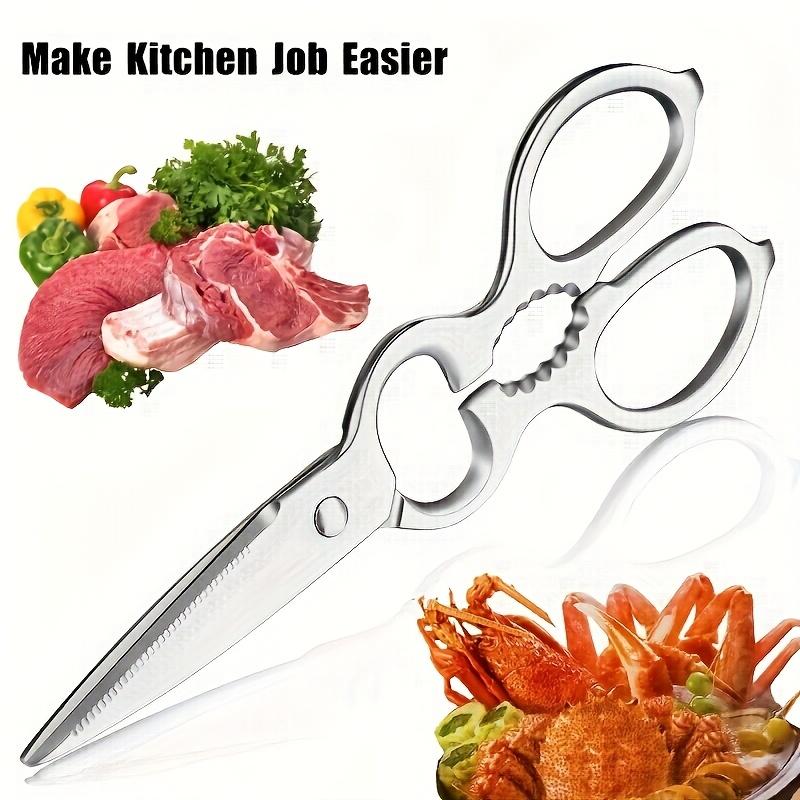 Stainless Steel Multi Purpose Kitchen Shears with Fish Scale Scraper, Ambidextrous Food-Safe Cooking Tool for Easy Chicken Bone Cutting