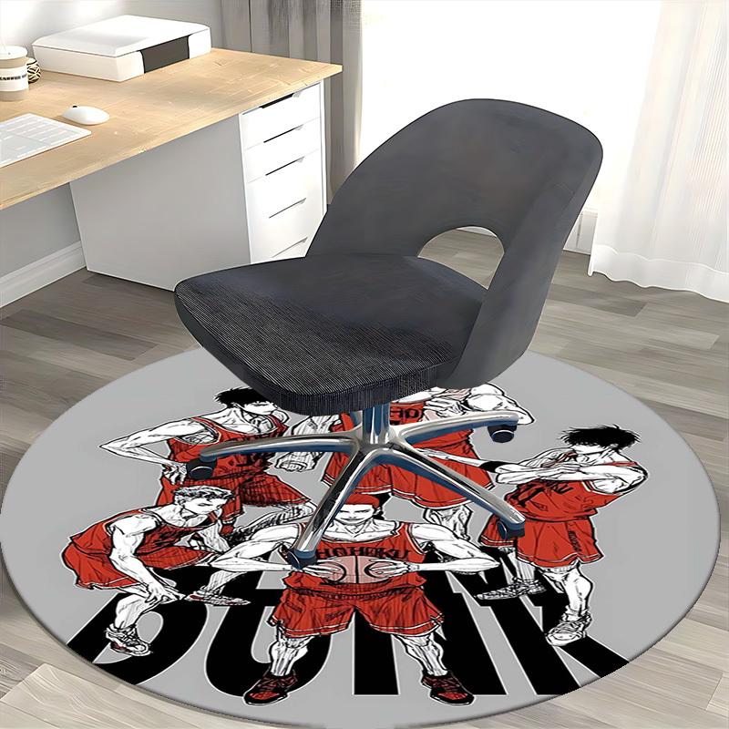 1pc Slam Dunk Basketball Team Round Carpet - Anime Design Chair Mat for Office, Home Decor, Gaming Room, All Seasons