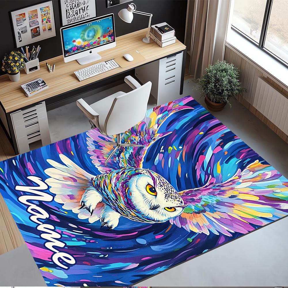 Custom Name Owl Printed Carpet,Rug for Office Chair Living Room Bedroom Kitchen Room Decor Gifts.