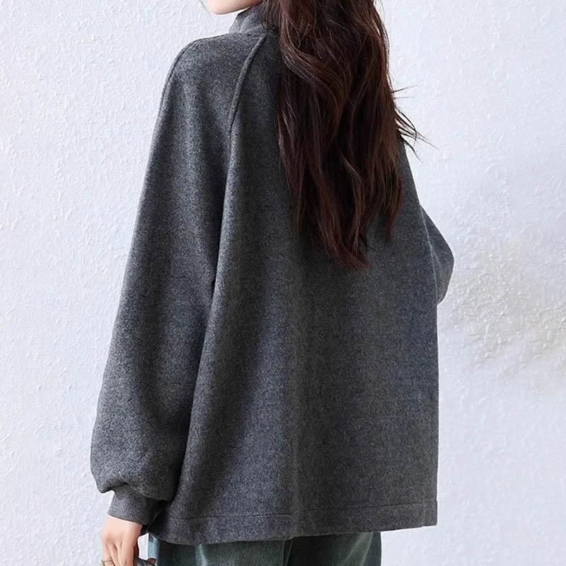 Sweatshirt for Women Cotton Oversize Half-open Collar Fleece Thickened Loose Round Neck Casual Pullover Long Sleeve Top Sweatshirt