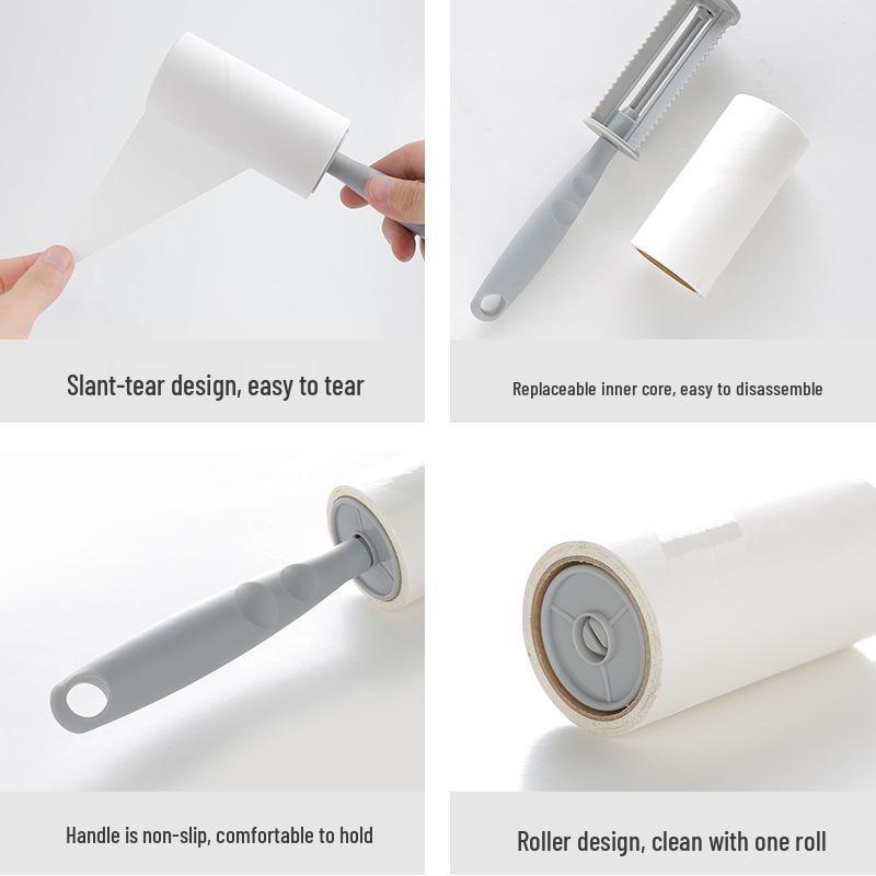 Sticky Lint Roller Brush with Tear-Off Sheets: Removes Hair from Sweaters and Clothes, Includes Replacement Roll.