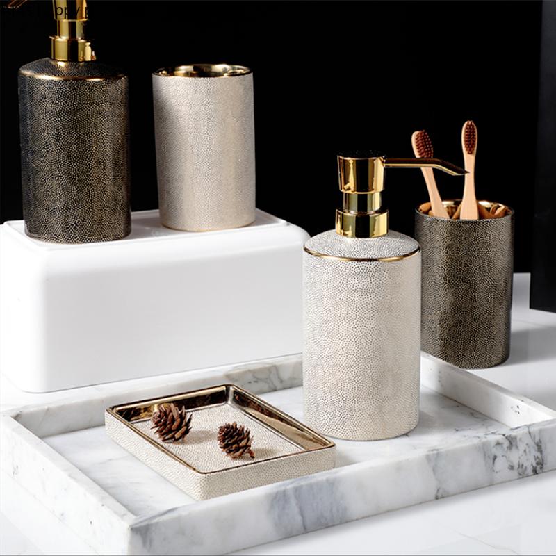 Ceramic Wash Set Bathroom Four-piece Set Lotion Bottle Hand Sanitizer Bottle Mouth Cup Soap Dish Toiletries Bathroom Accessories