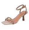 Fashion 2024 summer new women's high heel Roman sandals French retro rivet sandals structured belt square parka sexy new