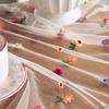Transparent Dining Table Mat Thin Visible Mesh Colorful Flower Embroidery Round Table Protector Decorative Table Cloth for Party Decoration