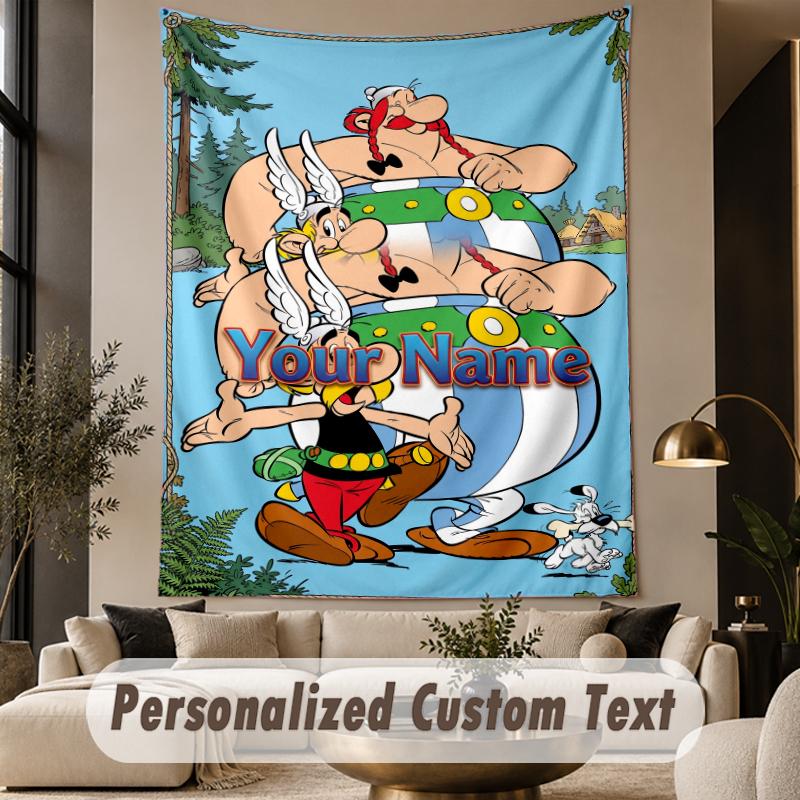 Custom Text Printed Tapestry Asterix & Obelix Pattern Large Wall Hanging Indoor Room Decor