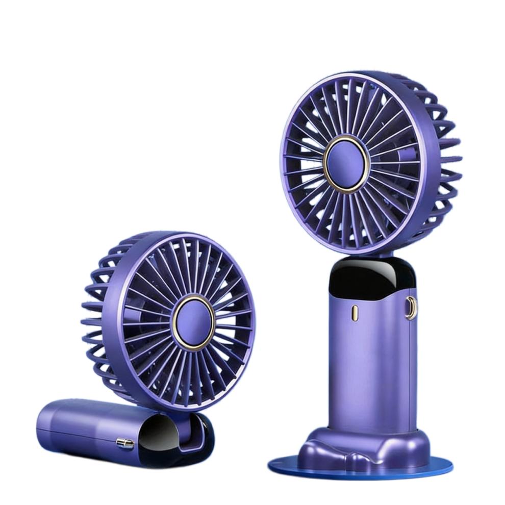 Portable Blue Mini Fan, 5-Speed USB Rechargeable Handheld Fan with LED Display, Foldable Desk Fan for Travel, Office & Outdoor