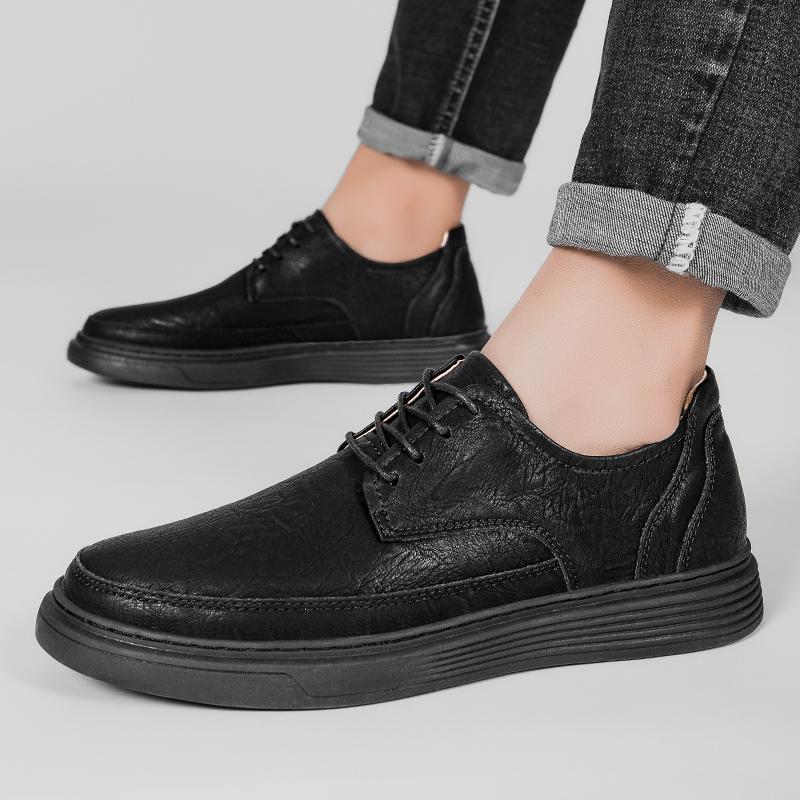 Fashion 2025 Big Size Leather Lace-up Casual Shoes for Men Air Cushion Platform Shoes with Perforated Design Comfortable Walking Shoes