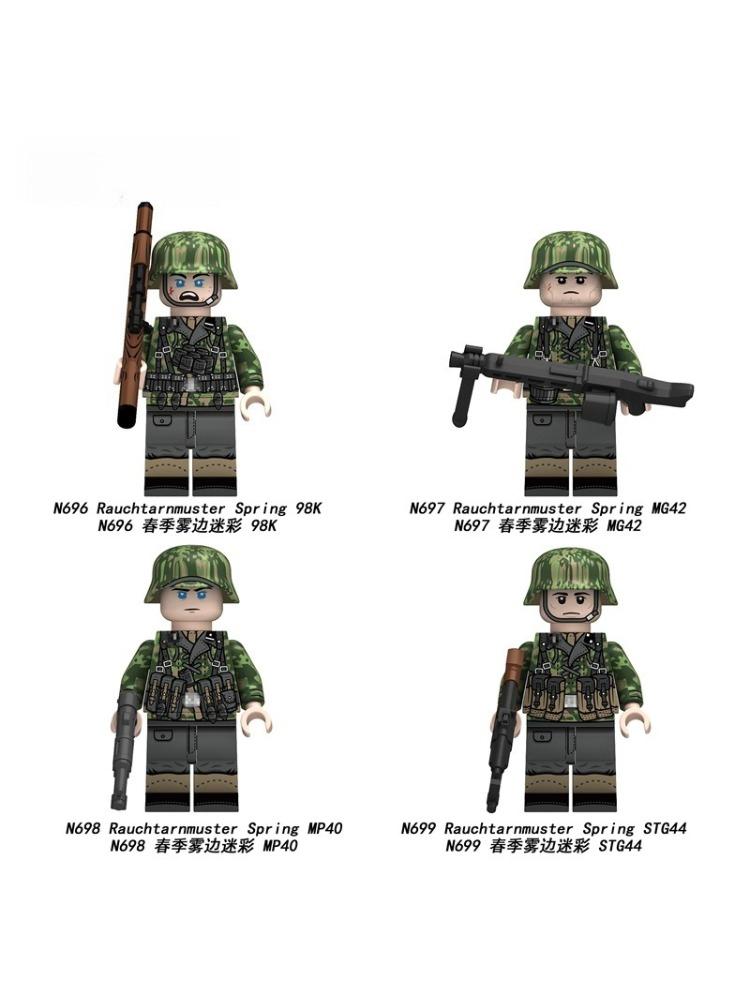 Neue Militärserie Armee Deutsche Frühjahrstarnung Soldat 4,5cm Bausteine Infanteriefiguren Helm Steine Montage Spielzeug