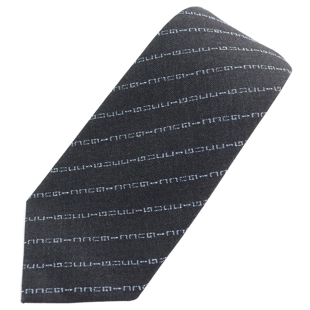 Pristine GUCCI tie Regimental logo stripes Dark gray wool mens Used